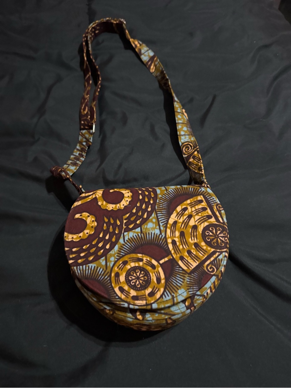 Handcrafted Round Crossbody Bag in Brown & Yellow